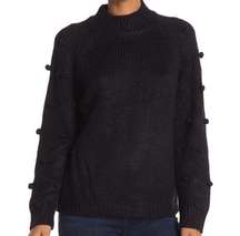 CeCe black pompom eeve sweater pullover