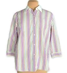 Lauren Ralph Lauren Shirt Vertical Rainbow Stripes 3/4 Sleeves XL