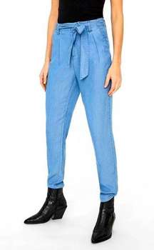 Womens Trousers & Leggings | HIGH WAIST WRAP BELT TROUSERS  / Light Blue Denim