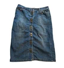 NY&Co modest denim midi length button front jean skirt 12