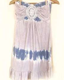 Vintage Havana bohemian tie-dyed tube dress with crochet detail in front