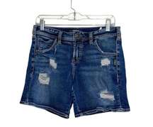 Sam Dark Wash Distressed 6” Bermuda Denim Shorts