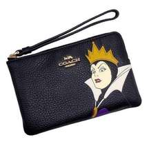 Disney X Coach Corner Zip Wristlet With Evil Queen Motif Black Leather CC333