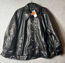 Cider  Leather Jacket Women 1XL Black Collared Button Up Bomber Oversized NEW