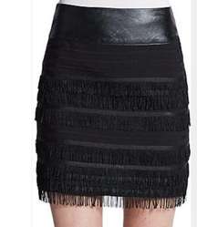 Red Saks Fifth Ave Black Faux Leather Fringe Skirt Size Large NWT