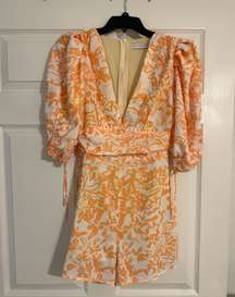 Orange Puff Sleeve Romper