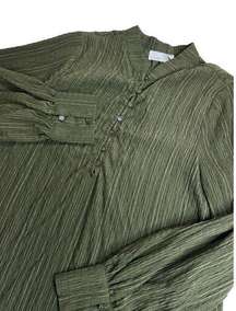 Olive Green Long Sleeve 1/2 Button Up Blouse Size Small