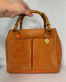 Vintage  Orange Suede Bamboo Hand Bag Comes with/Certificate of Authenticity