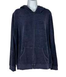 Denim & Company Women's Full Zip Fleeced Hooded Jacket Size L Blue