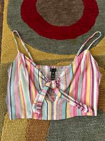 Colorful Stripe Linen Smoked Spaghetti Strap Crop Tank Top Size Small