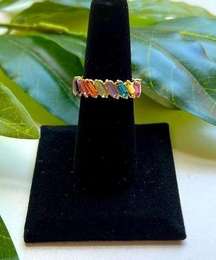 Rainbow Rhinestone Ring Sz 7