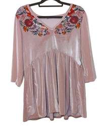 Acting Pro Size Extra Large XL Velvet Soft Pink Floral Blouse Flowy Top Boho