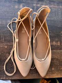 Nude Pointed Toe Strappy Flats
