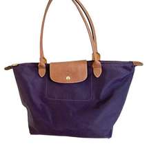 Longchamp Large Le Pliage Tote Purple, Nylon Leather Trim Handbag