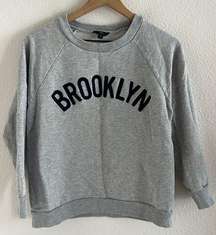 J. Crew Brooklyn New York Graphic Sweatshirt Crewneck Gray Blue 3/4 Sleeve M