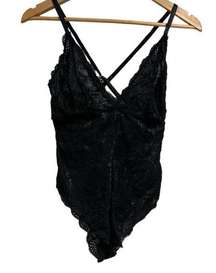 Black lingerie one piece lace crisscross adjustable bodysuit‎ small NEW