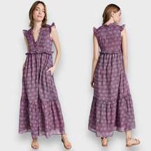 Banjanan Constance Petal Power Blueprint Ruffle Purple Maxi Dress Size Large