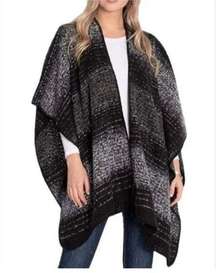 Woolrich Black Grey Warm Soft Cape Shawl Blanket Sweater Size OS