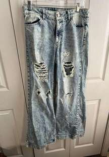 Uniq by Litz acid washed distressed flare leg jeans size 27/5