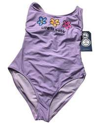 Life is Good Women's Swimsuit  Lilac with Flowers and Back String Detail Sz M