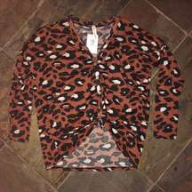Rust Leopard Tie Button Top Medium