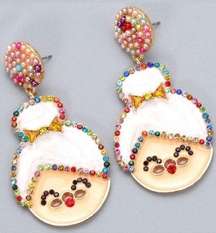 New Holiday Fashion Mrs. Claus/Granny Multi-Color Pearl Bead Design Alloy Stud E