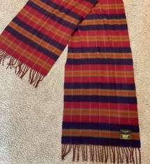 Christian Dior Cashmaire Vintage Plaid Fringe Scarf Wrap Red Purple