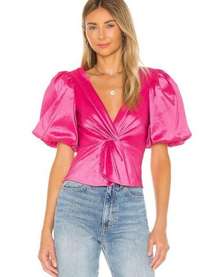 NEW Lovers Friends Bene Top Pink Puff Princess Sleeve Barbie Shiny Twist Blouse