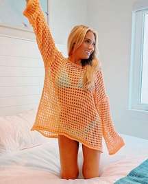 Triple Threads Orange Crochet Cover Up