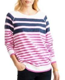 Waterfront Crew Pink Blue and White Striped Slub Jersey Large