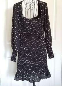 ROW*A Womens Black White Polka Dot Square Bishop Sleeve Ruffled Mini Dress Sz S