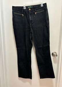 Lauren Jeans Co. Ralph Lauren Women's Black Jeans Size 12 Gold Zip Pockets