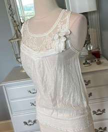 Romantic Lace Sheer Top Tank Off White Cream Shirt Womens Small