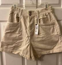 Tan Cinched Waist Cargo Shorts