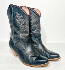 VTG Dingo Black Leather Cowgirl Western Heeled Boots Rodeo Yellowstone Size 8