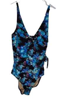 Carole Hochman Women's One Piece Swimsuit, Blue Floral, Size Small/6 UPF 50+ New