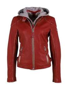 NWT Mauritius Finja Hooded Leather Jacket - Red Regular Fit Sz 10 Large
