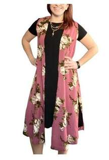 New Womens Lularoe Joy Blush Floral Kimono Flowy Sleeveless Duster - Sz S