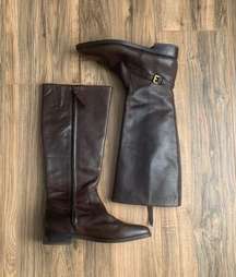 Lauren  Brown Leather Tall Riding Boots With Gold Buckle