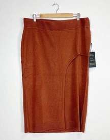 DG2 Skirt Womens XL Brown Knit Pencil Stretch Pull On Lux Touch NWT