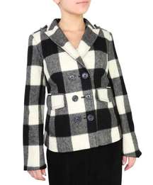 Banana Republic Black & White Plaid Wool Plaid Peacoat XS Preppy Cozycore Twee