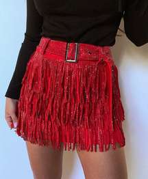 Red Rhinestone Fringe Skirt