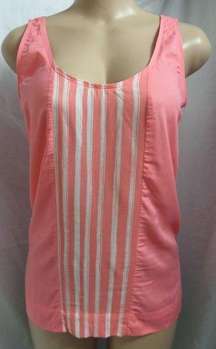 "LOFT" CORAL & WHITE STRIPED FRONT LIGHTWEIGHT TANK SHIRT TOP BLOUSE SIZE: S NWT