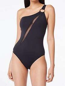 Bleu Rod Beattie Black Mesh Ring Me Up Asymmetrical One Piece Swimsuit 10 NWT