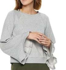 Popsugar Grey Ruffled Wide Sleeve Bell Sleeve Cropped Sweatshirt Sweater Size M