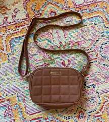 Brown Leather Waffle Crossbody Purse