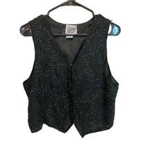 Sweet Sue Vintage Sleeveless Rhinestone Embellished Silk Vest Size Large