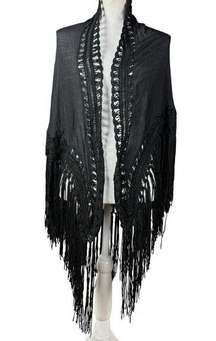 Bebe Scarf Shawl Wrap One Size Black Long Fringe Boho Flowy Shabby Chic Classic