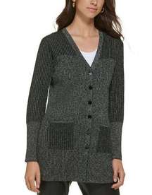 Karl Lagerfeld Paris, Ribbed Metallic Cardigan Sweater