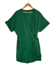 Eloquii Romper Wrap Dress Womens Size 18 Tie Skirt Dolman Sleeves V Neck Green